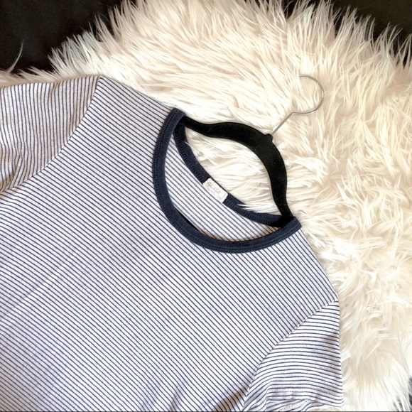 BRANDY MELVILLE WHITE/NAVY BLUE STRIPED T-SHIRT - Picture 1 of 4